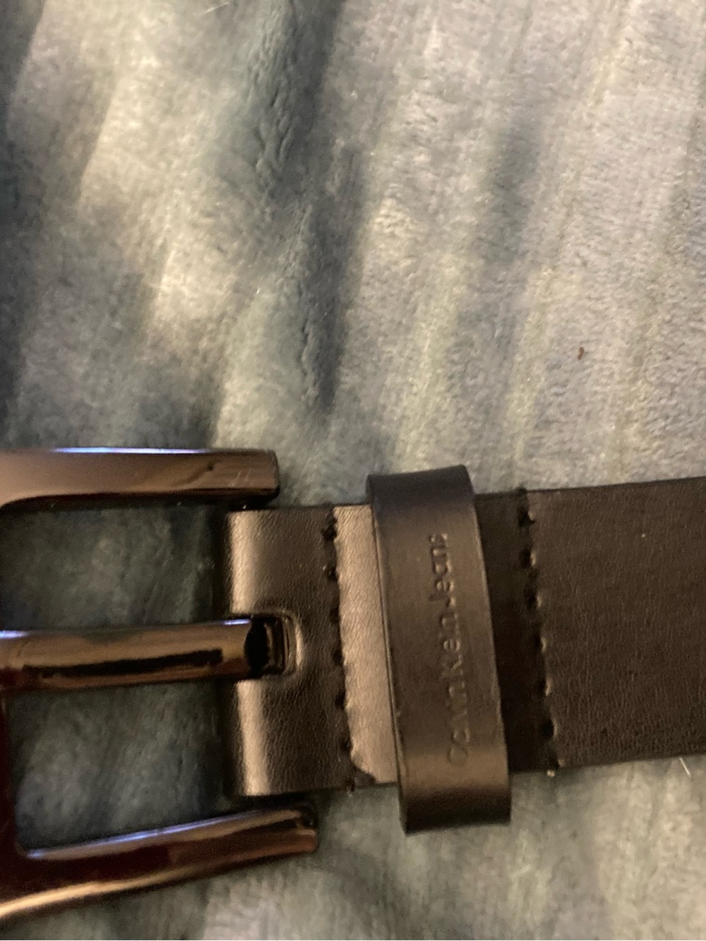 Calvin Klein Black Leather Belt with Dark Gunmetal Buckle